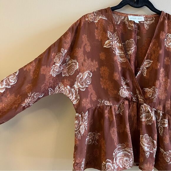 ✨ Whiteroom + Cactus Brown Floral Sheer Long Sleeve Top Small - Picture 5 of 10